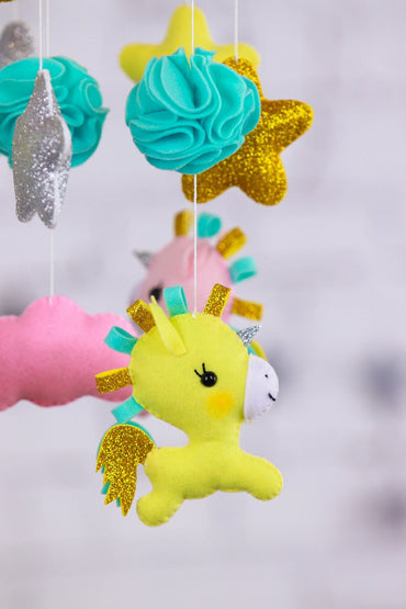 Rainbow unicorn baby crib mobile - WoollyFox