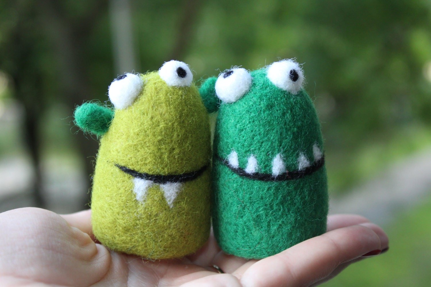felt monsters Set of 2 Cute Felt Monsters – Handmade Wool Halloween Decoration or Toy
