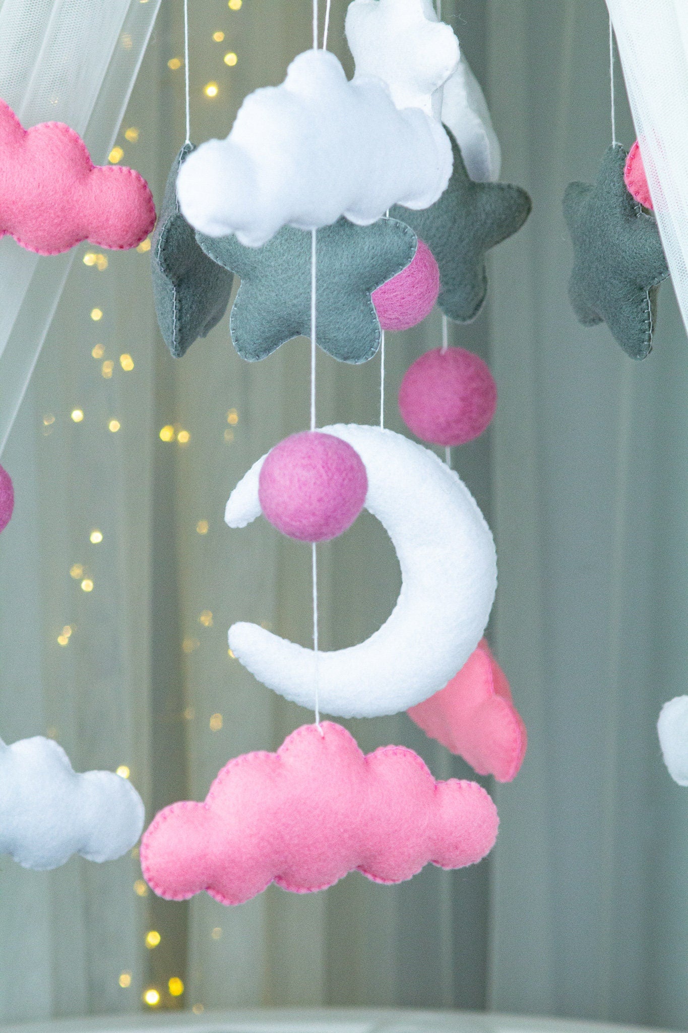 Stars and moon baby crib mobile - WoollyFox