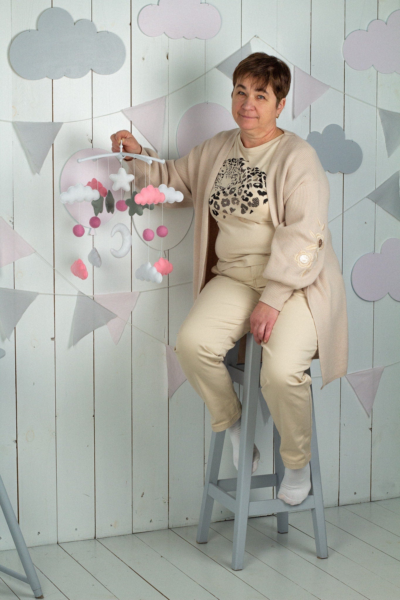 Stars and moon baby crib mobile - WoollyFox