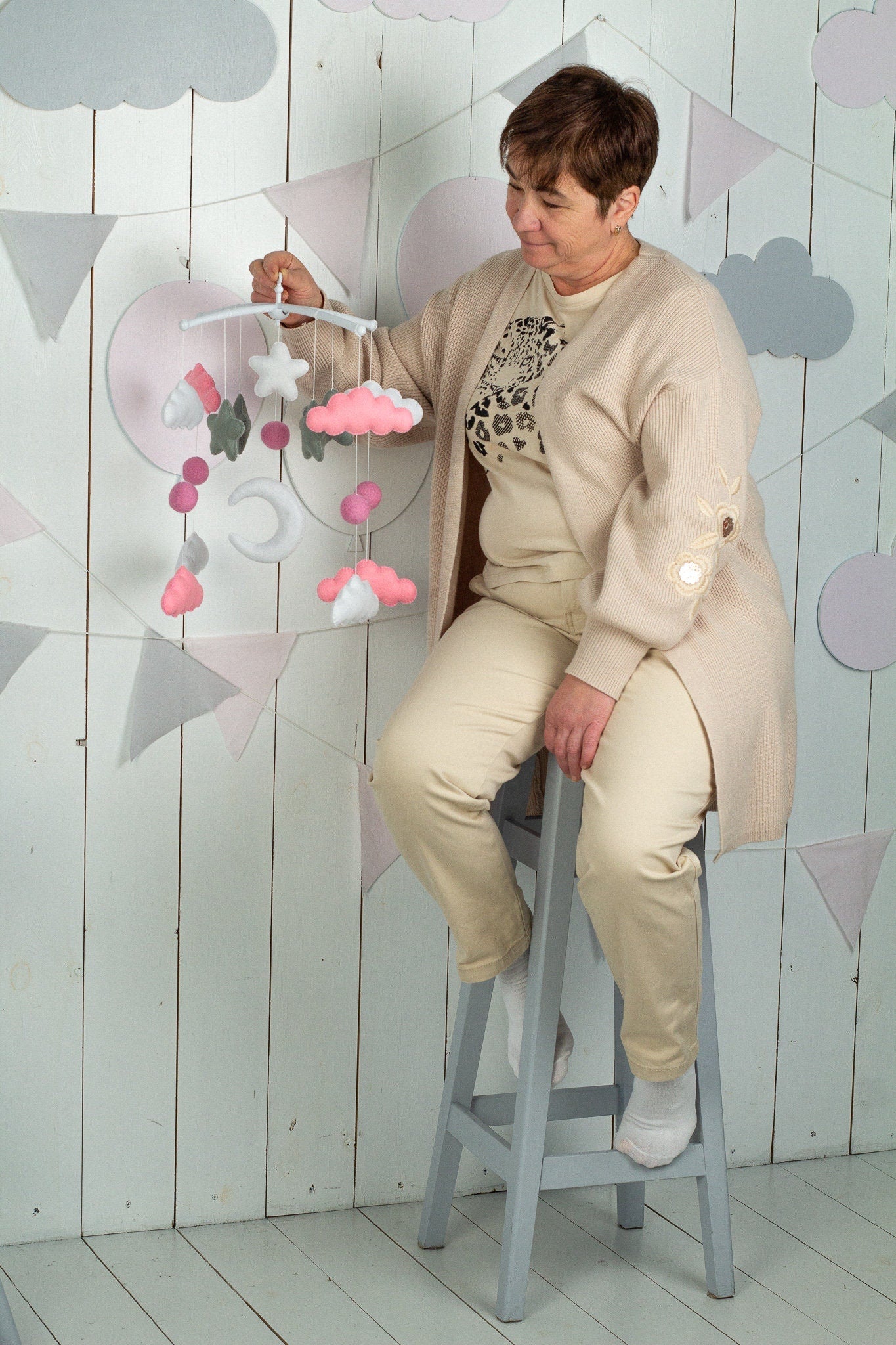 Stars and moon baby crib mobile - WoollyFox