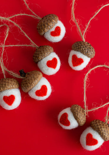 Valentine's Day Set Acorn Ornaments - WoollyFox