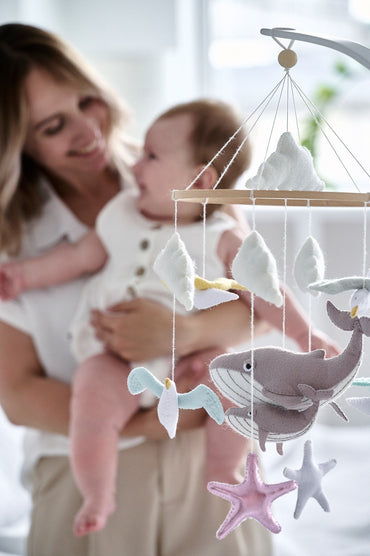 Whale Baby Mobile – Nautical Crib Mobile with Seagulls & Starfish - WoollyFox