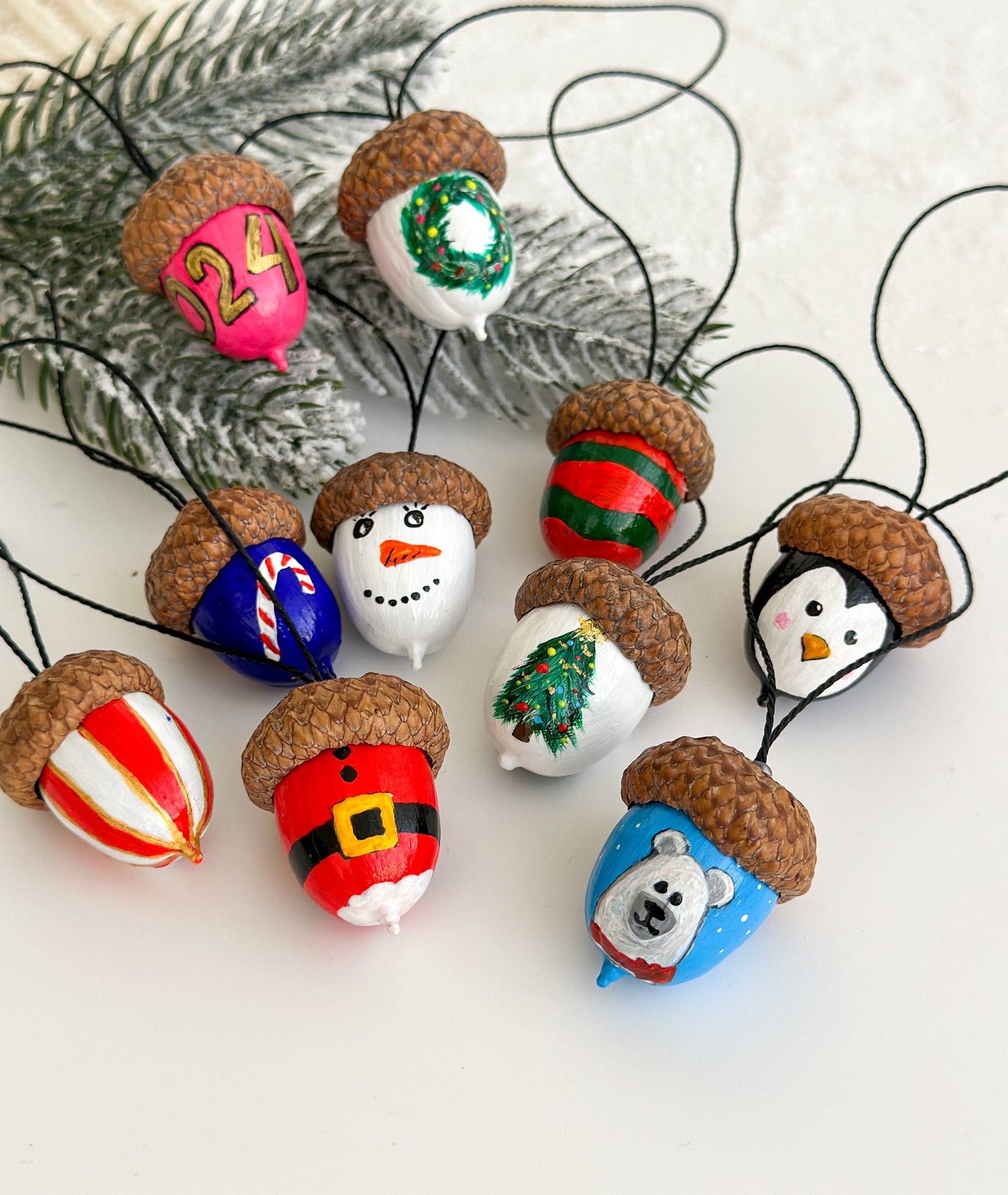 Christmas acorn ornaments Set of 10