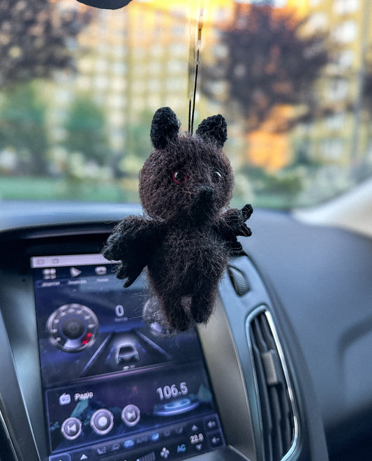 Handmade crochet bat ornament for rearview mirror – Halloween car charm gift idea