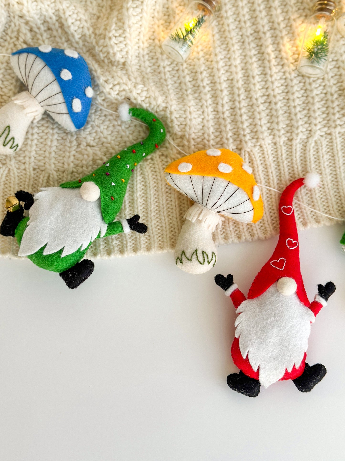 Christmas gnomes and mushrooms garland