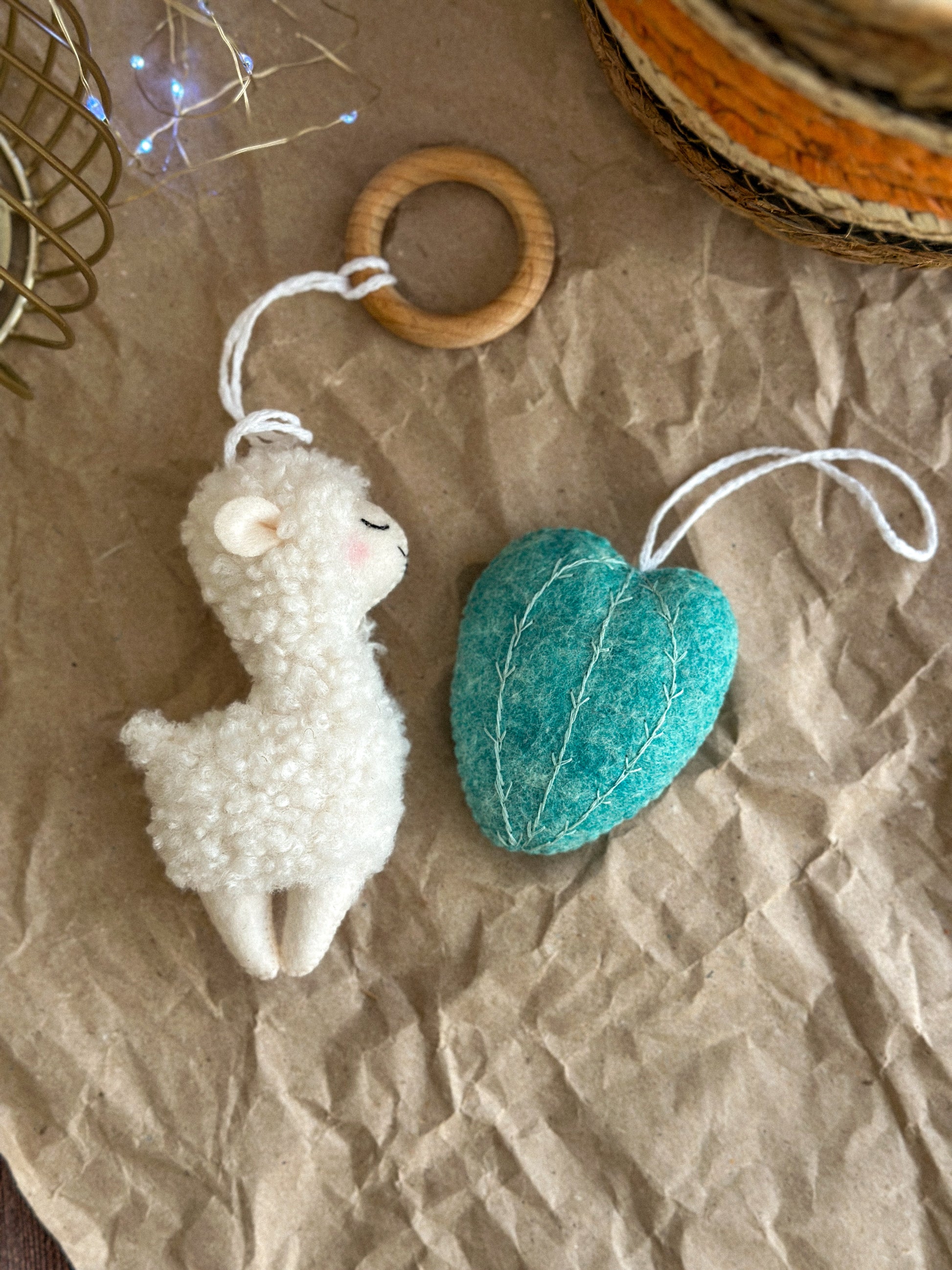 Boucle llama and cactus ornament