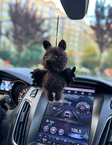 Handmade crochet bat ornament for rearview mirror – Halloween car charm gift idea