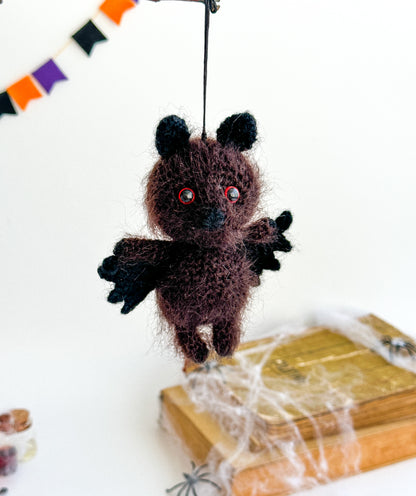 Handmade crochet bat ornament for rearview mirror – Halloween car charm gift idea