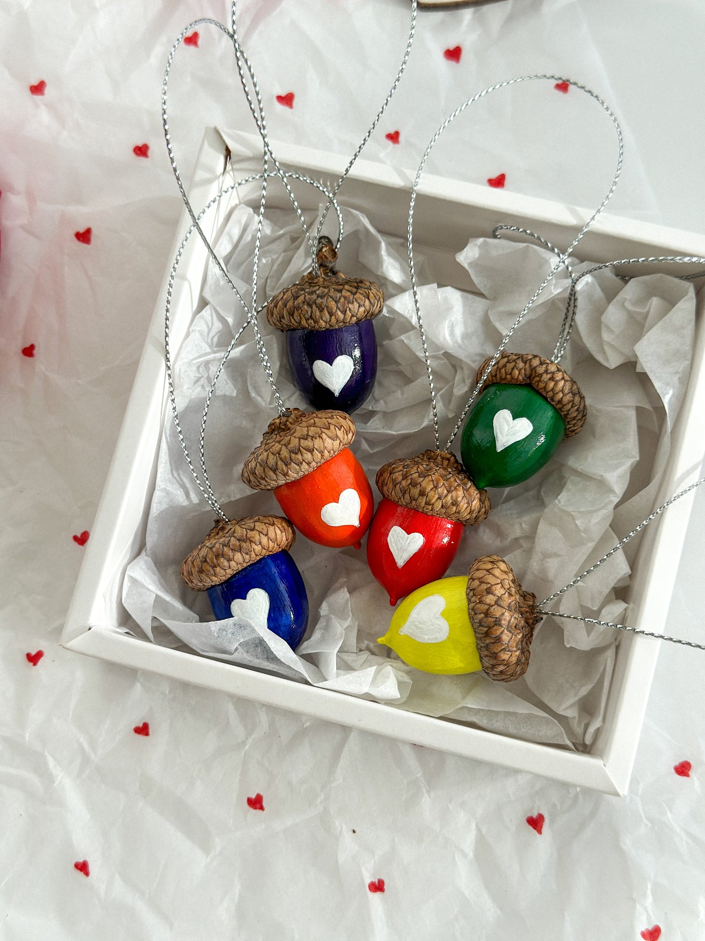 Valentine's Day acorn ornaments