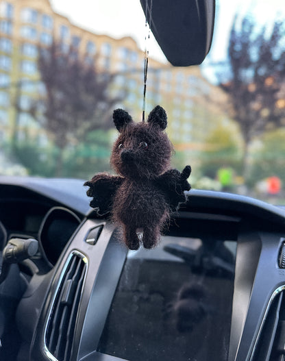 Crochet Bat Car Charm – Rearview Mirror Hanging Ornament Halloween Gift