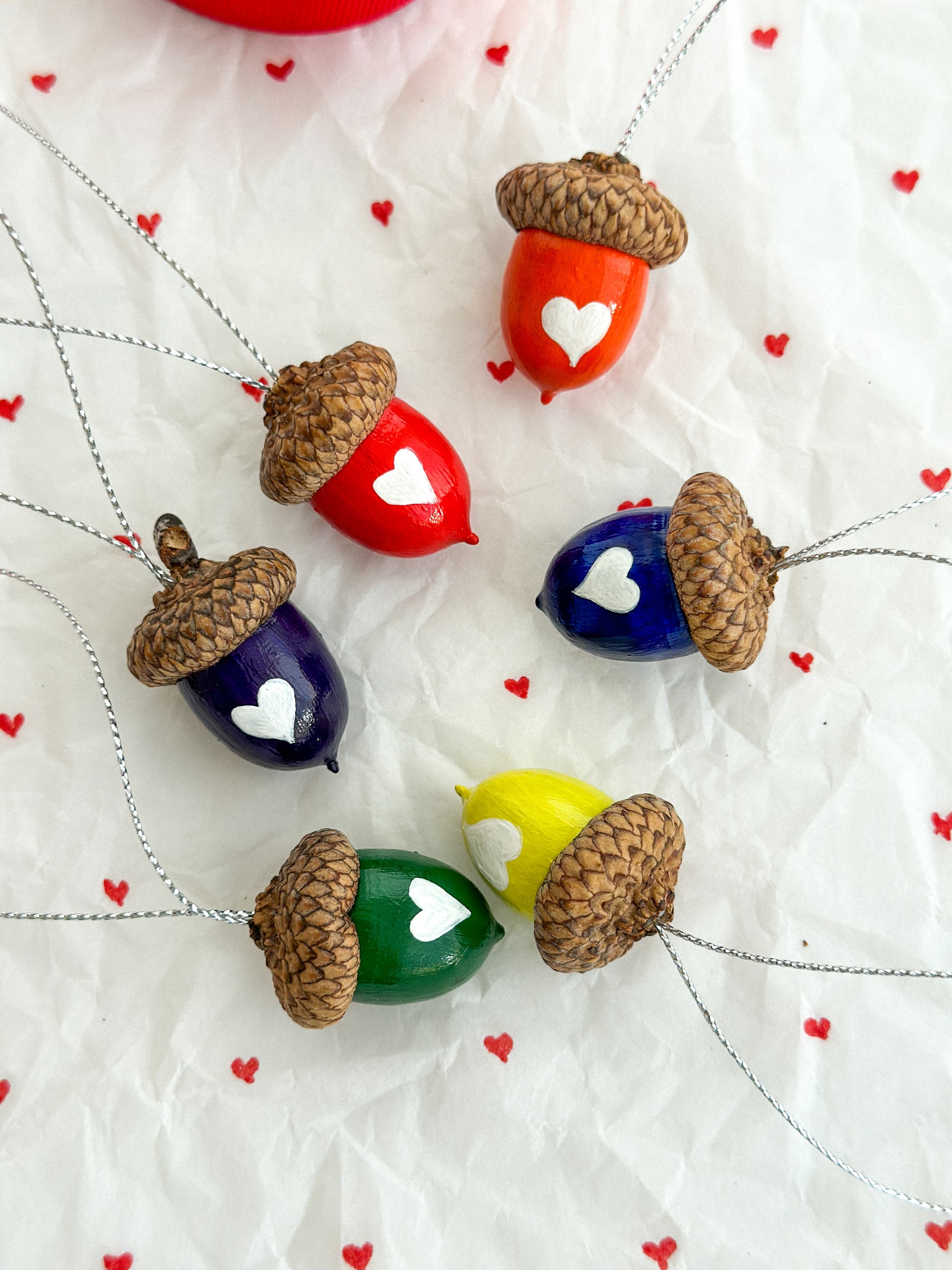 Valentine's Day acorn ornaments