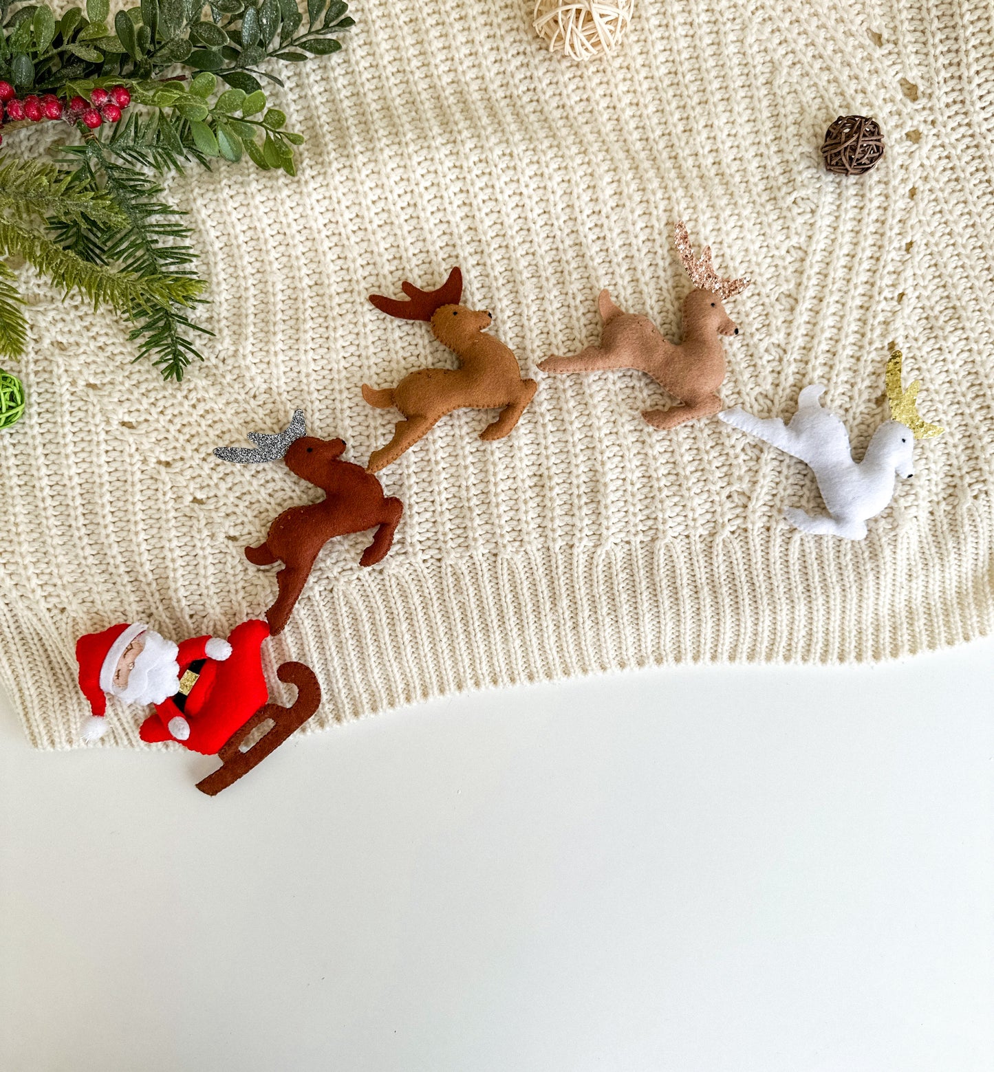 Christmas garland, Christmas tree ornaments Santa and deer’s