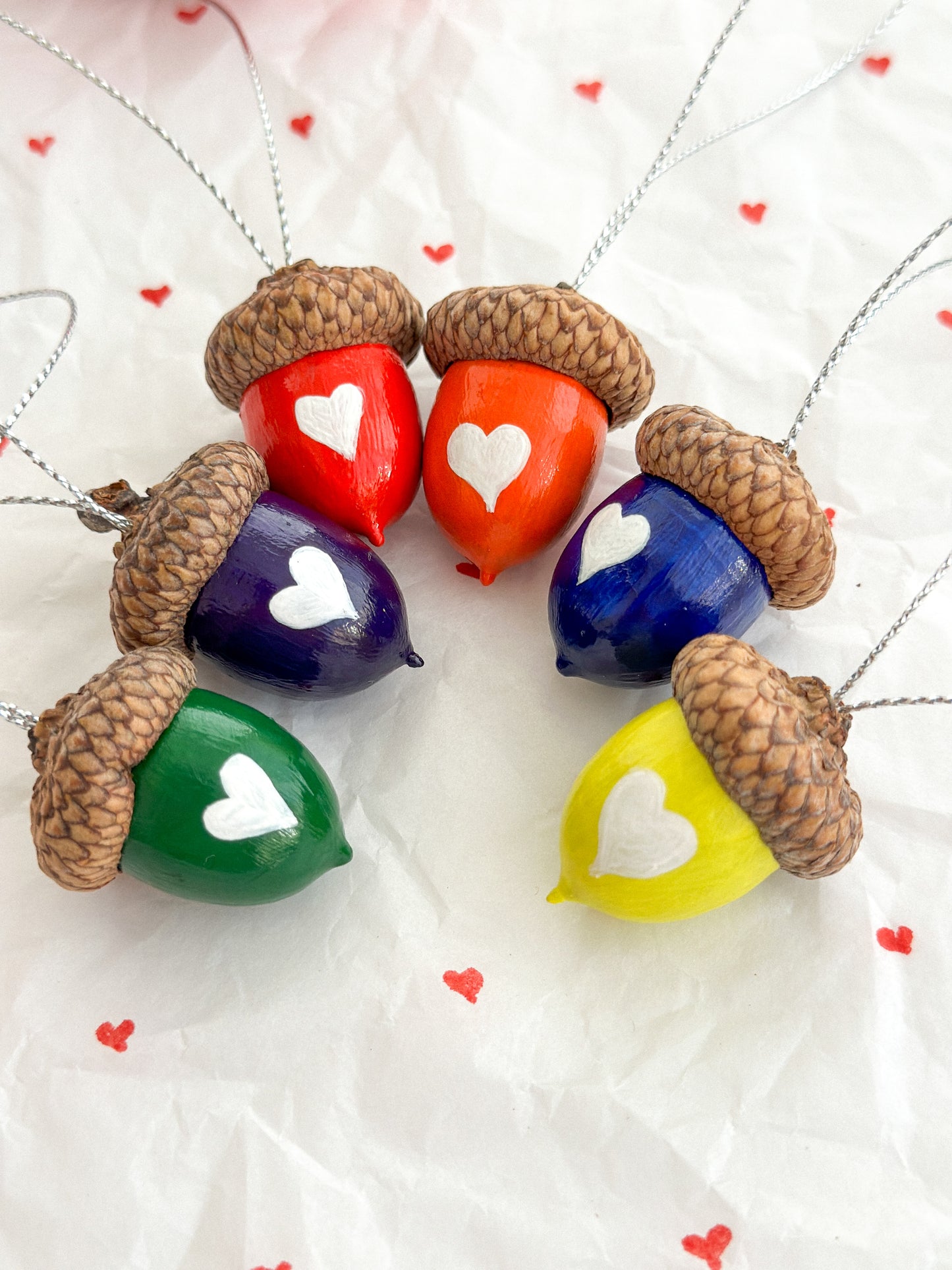 Valentine's Day acorn ornaments