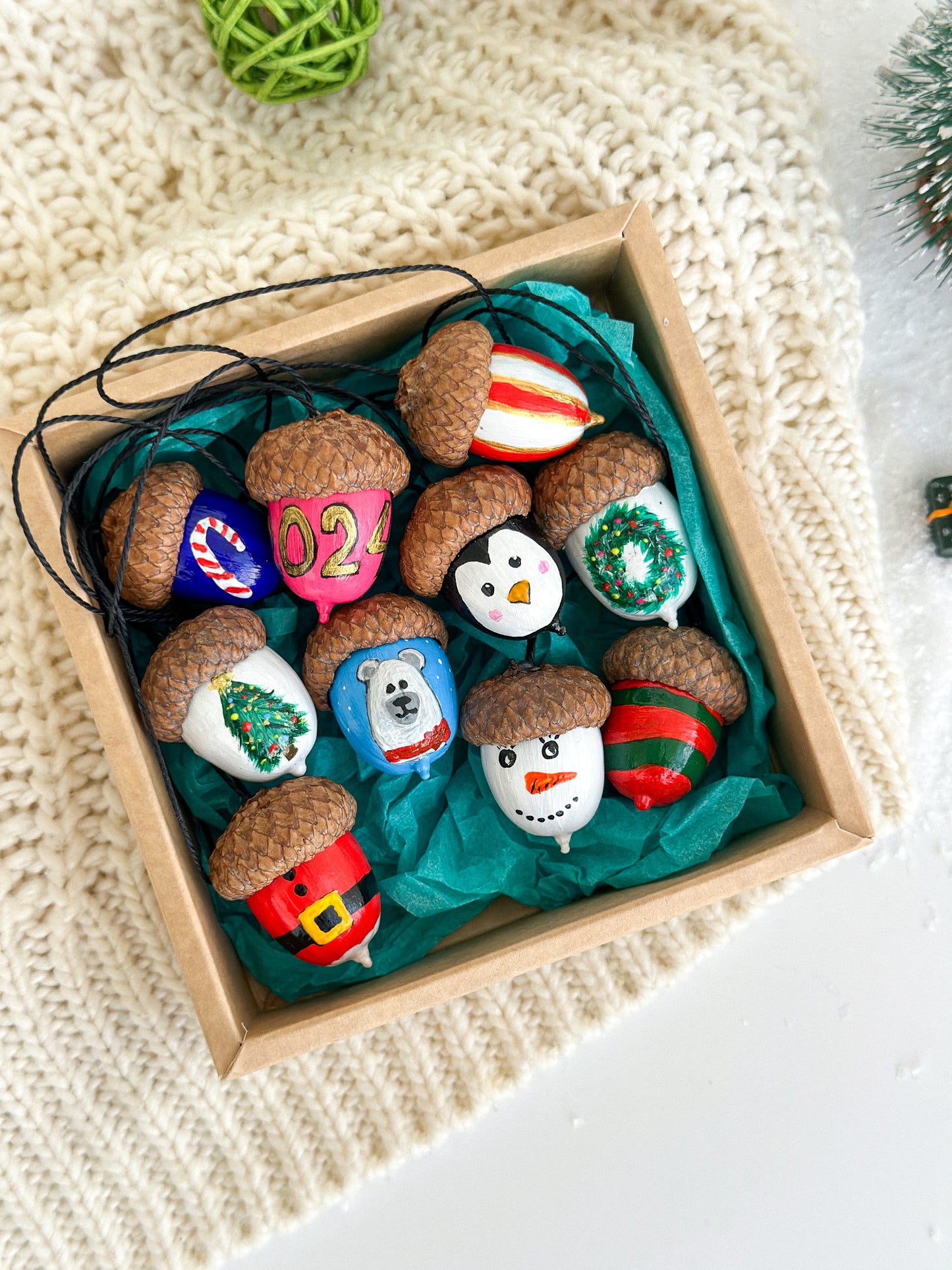 Christmas acorn ornaments Set of 10