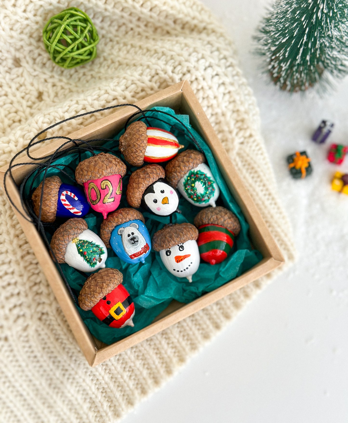 Christmas acorn ornaments Set of 10