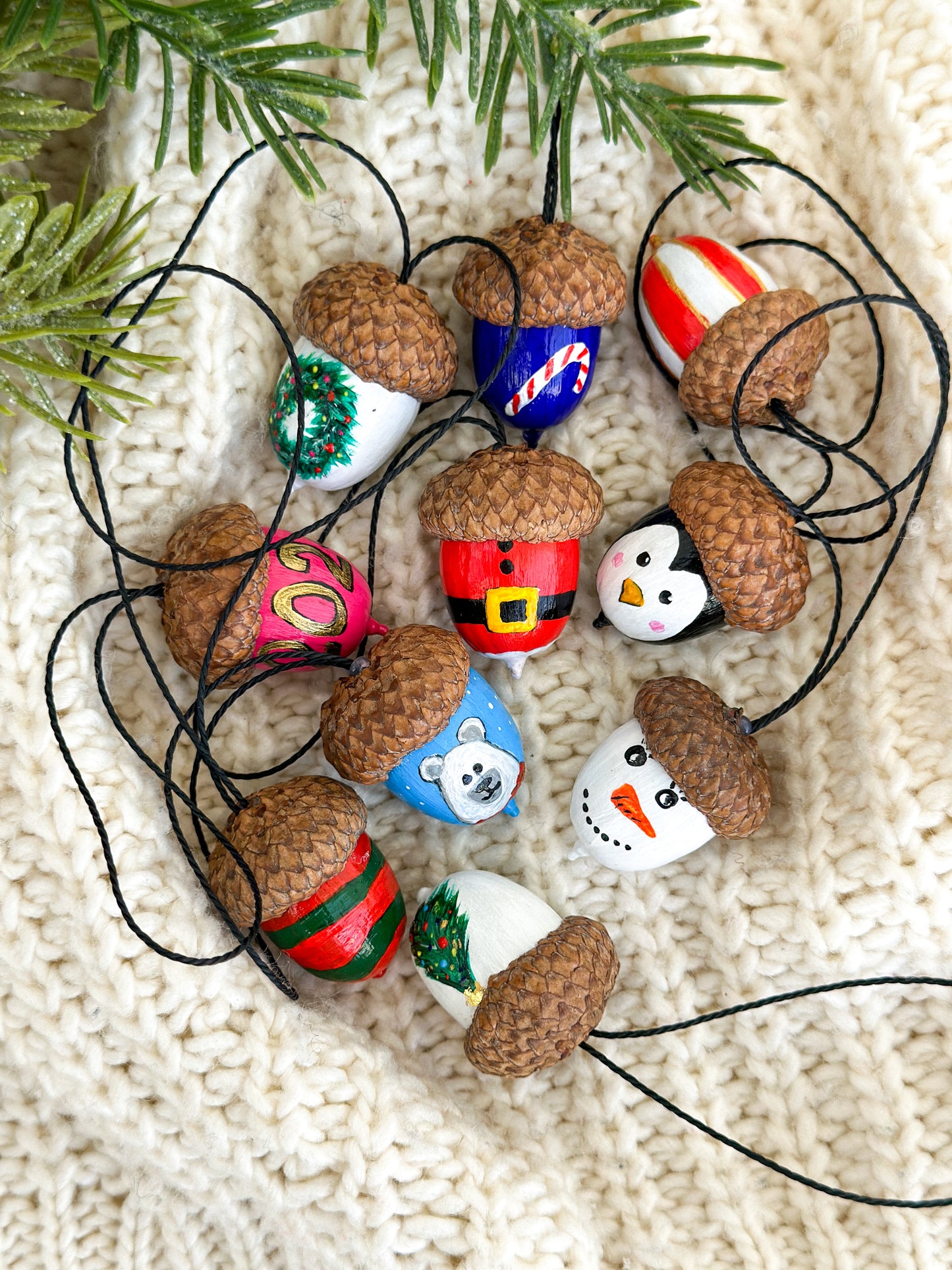 Christmas acorn ornaments Set of 10