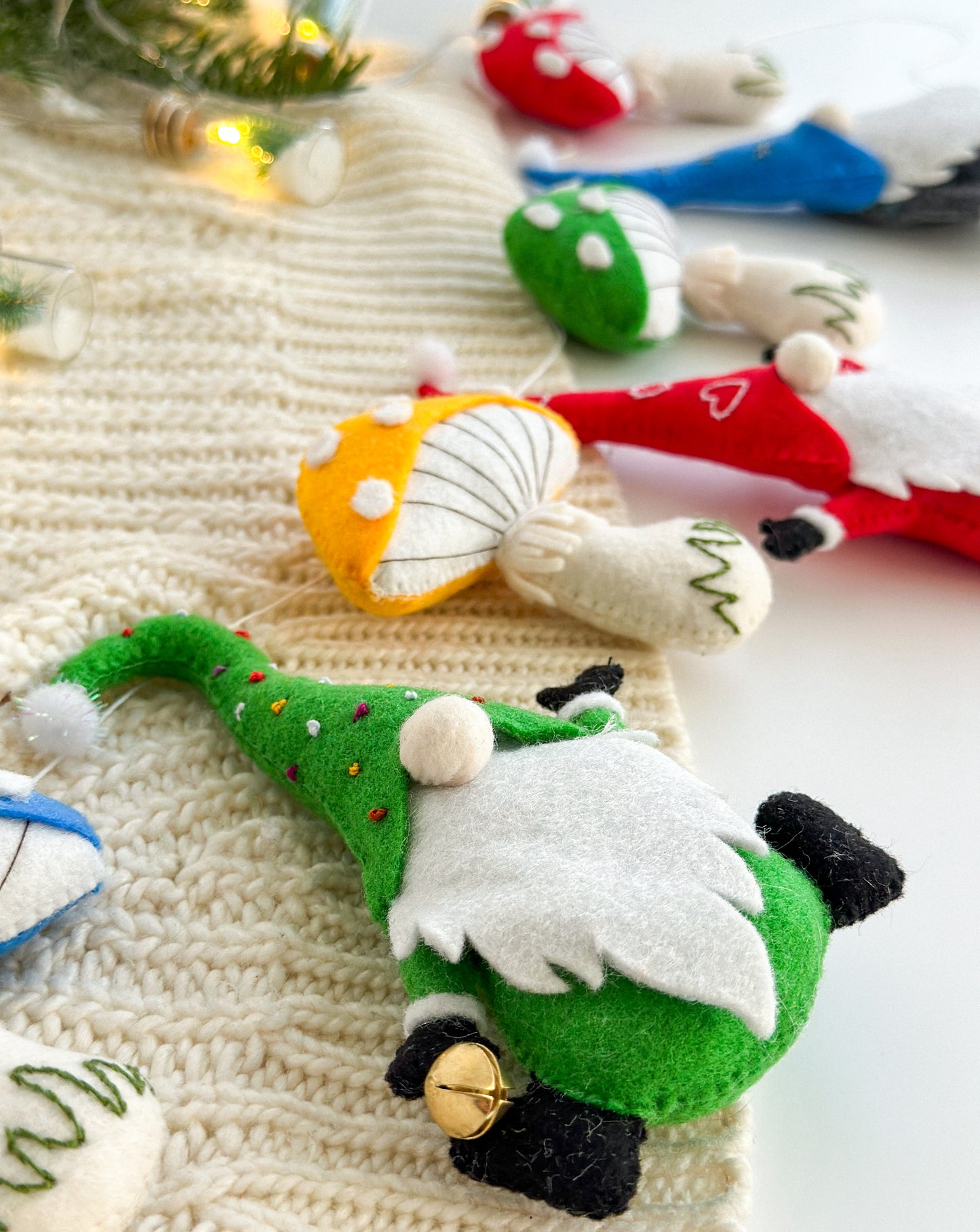 Christmas gnomes and mushrooms garland