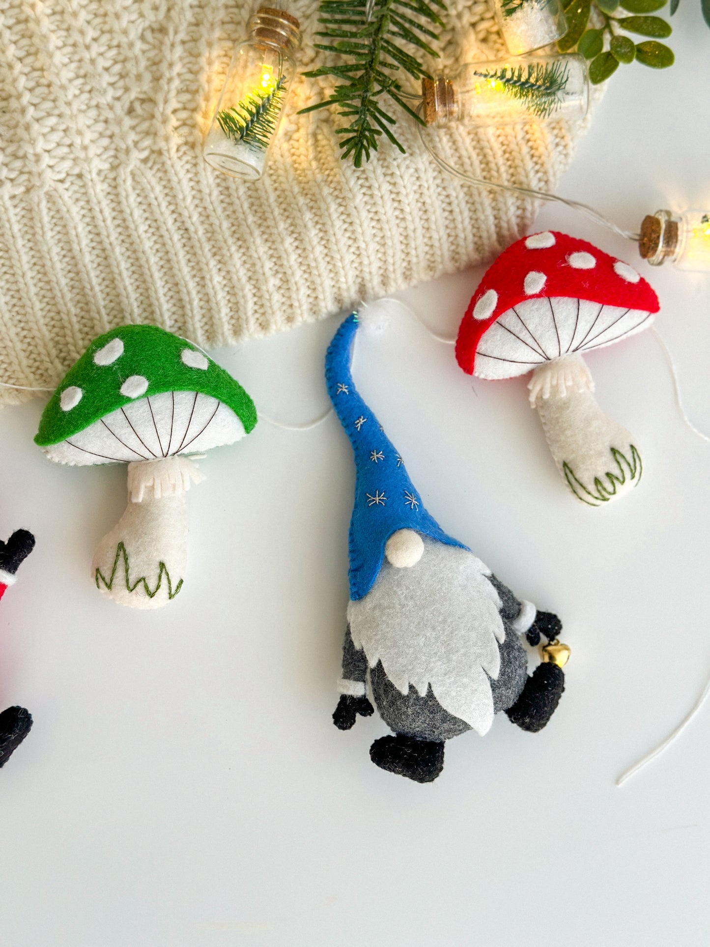Christmas gnomes and mushrooms garland