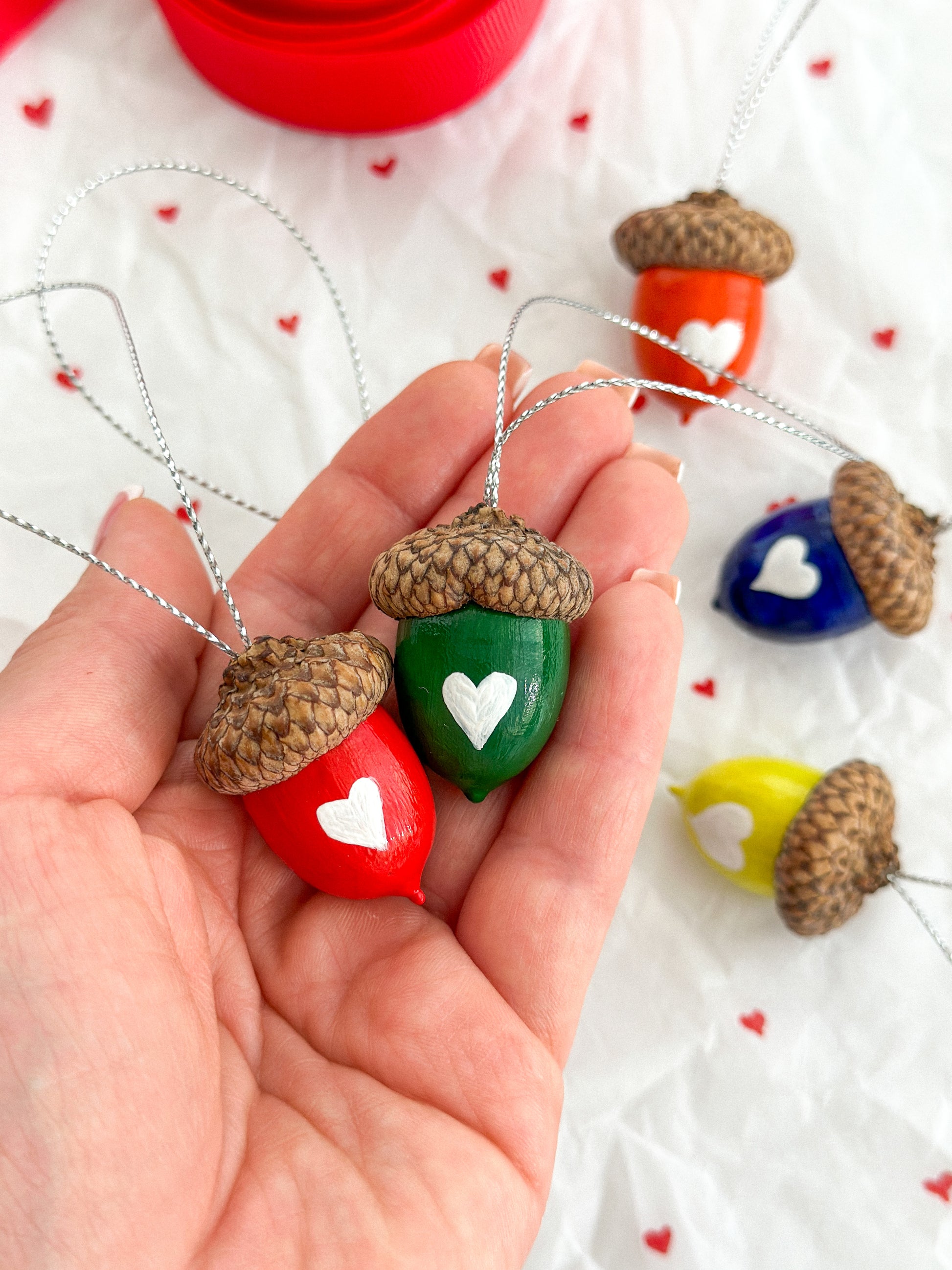 Valentine's Day acorn ornaments