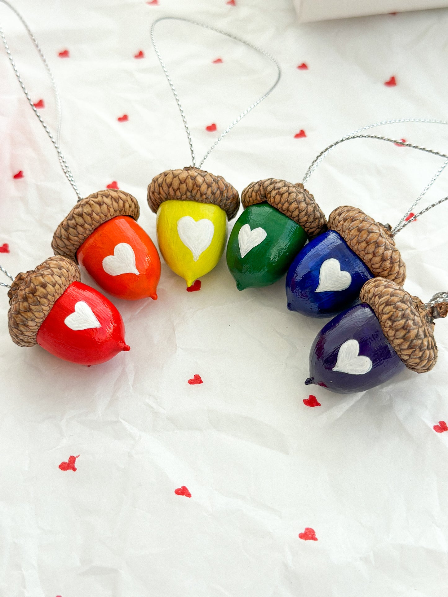 Valentine's Day acorn ornaments