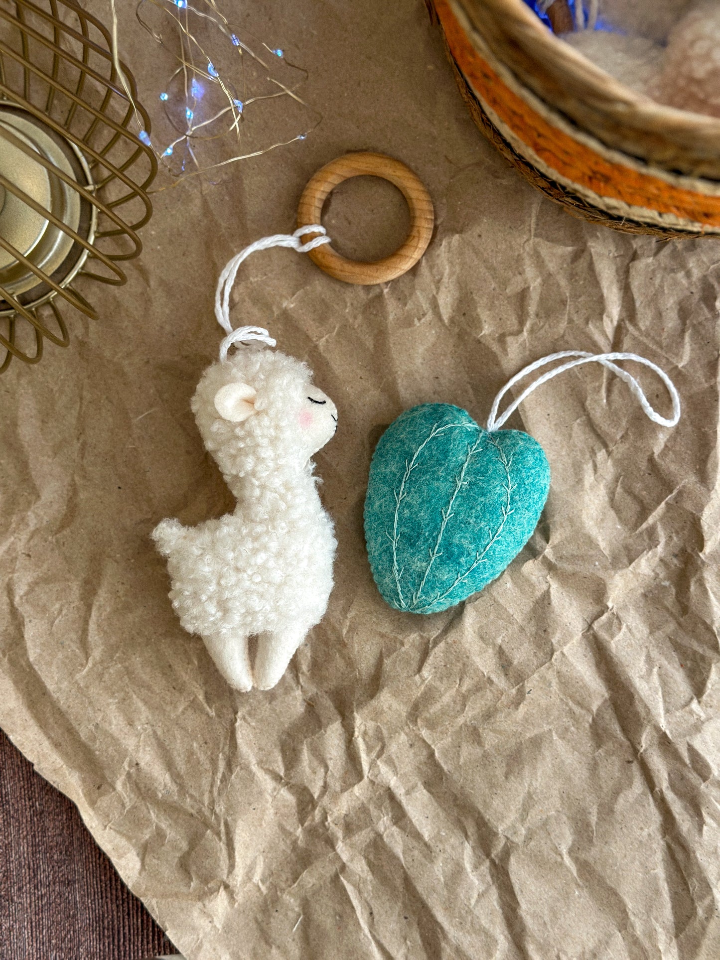 Boucle llama and cactus ornament