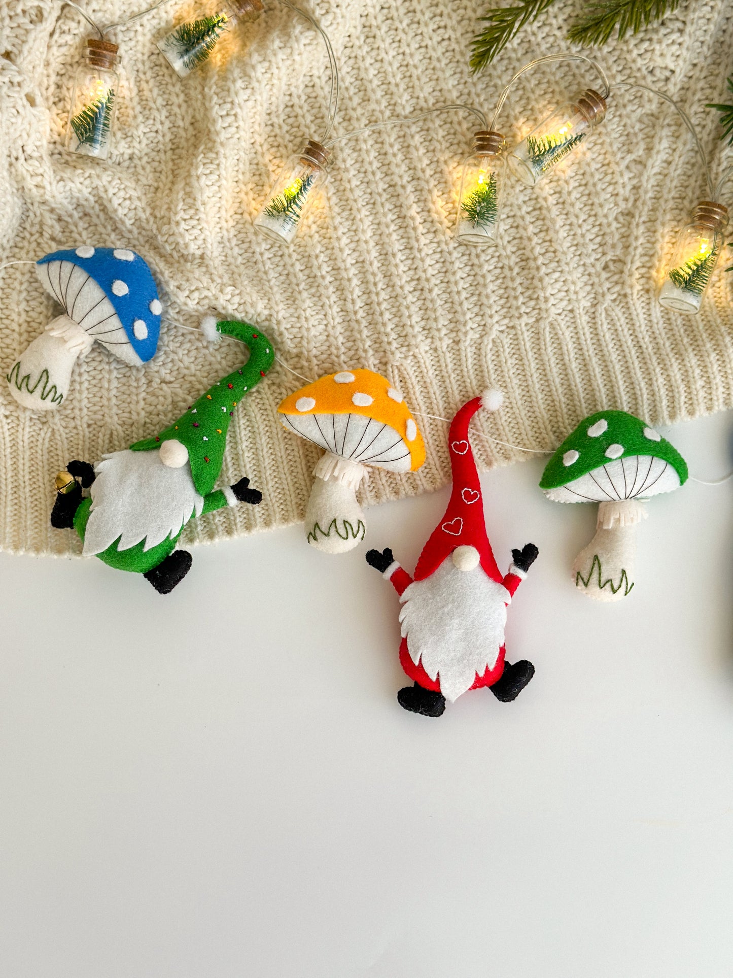 Christmas gnomes and mushrooms garland