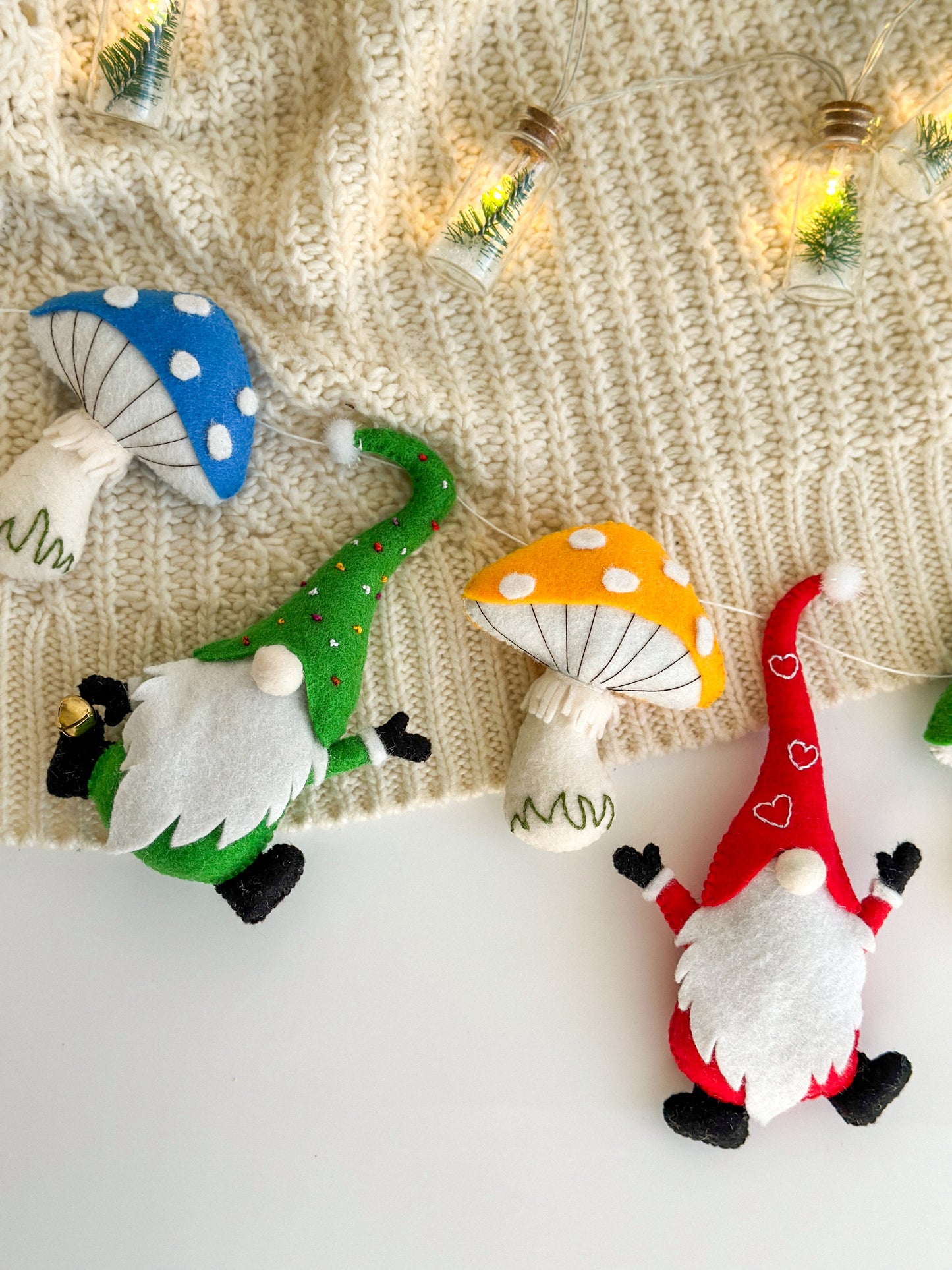 Christmas gnomes and mushrooms garland