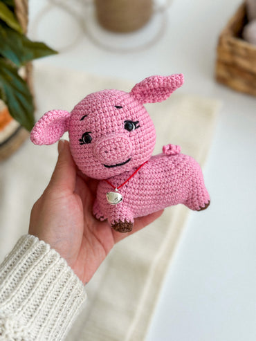 Handmade crochet pig plush – amigurumi cotton toy