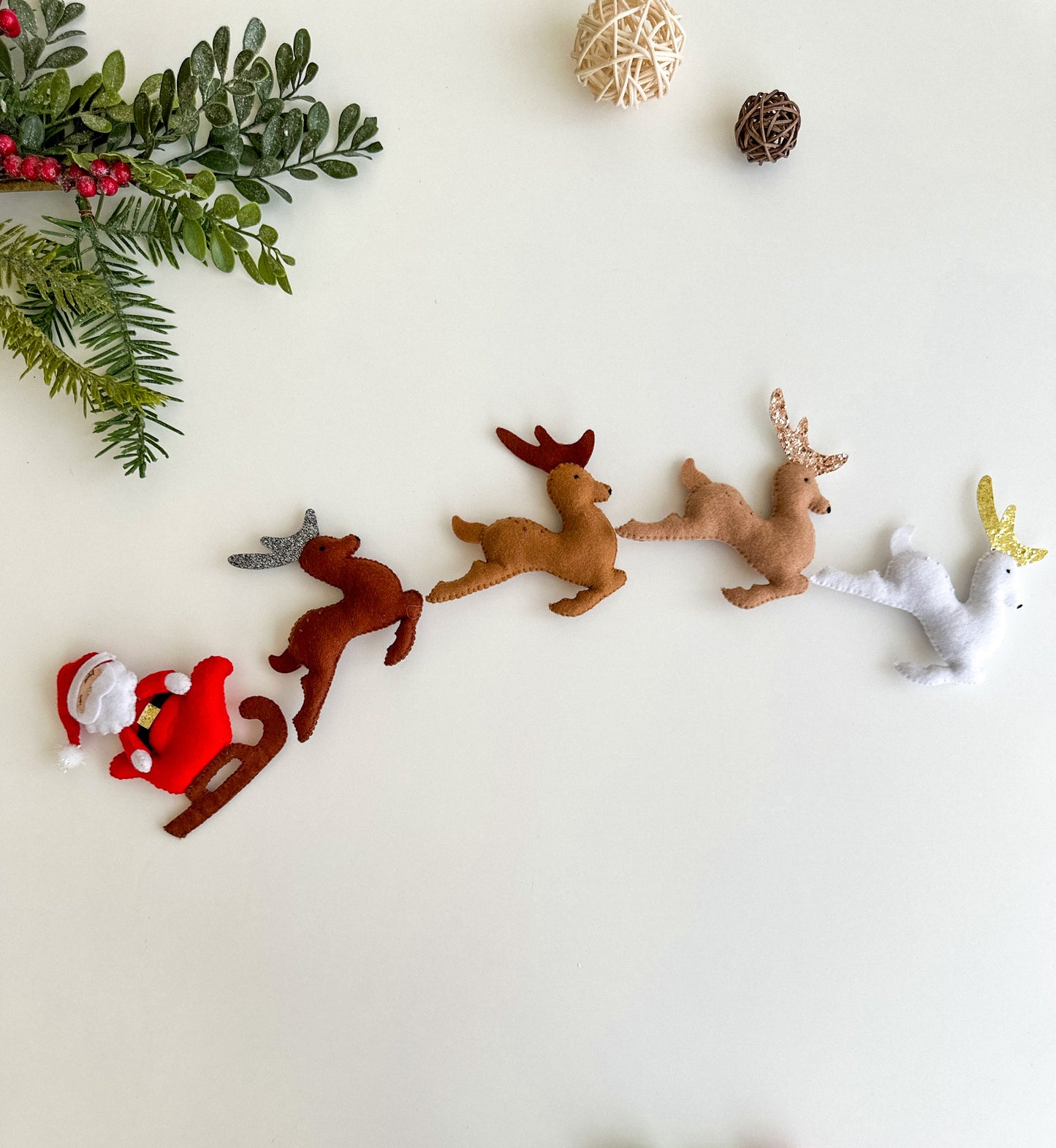 Christmas garland, Christmas tree ornaments Santa and deer’s