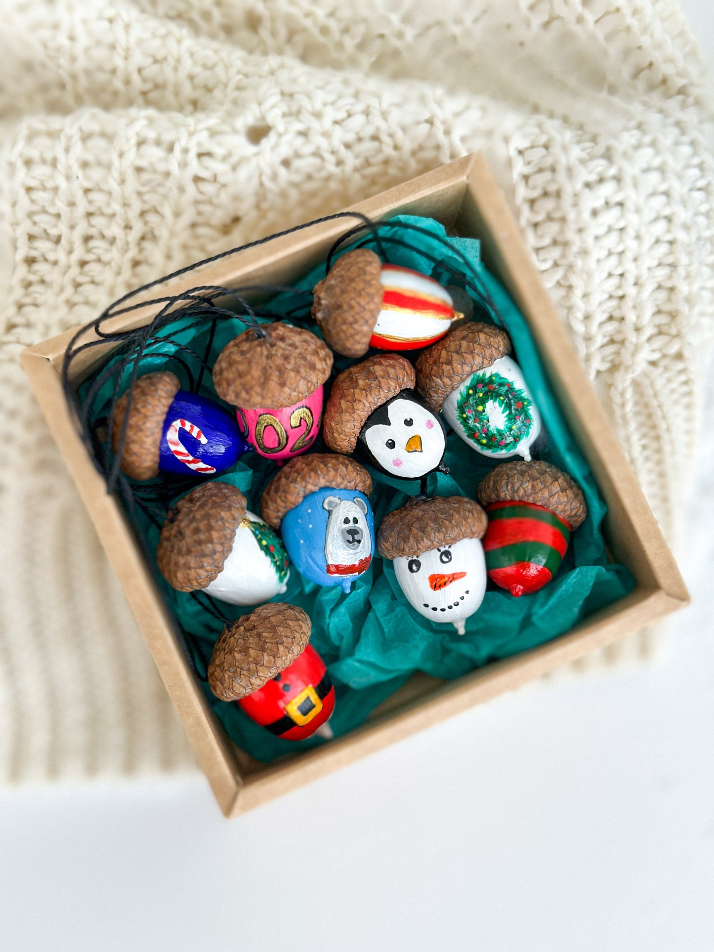 Christmas acorn ornaments Set of 10