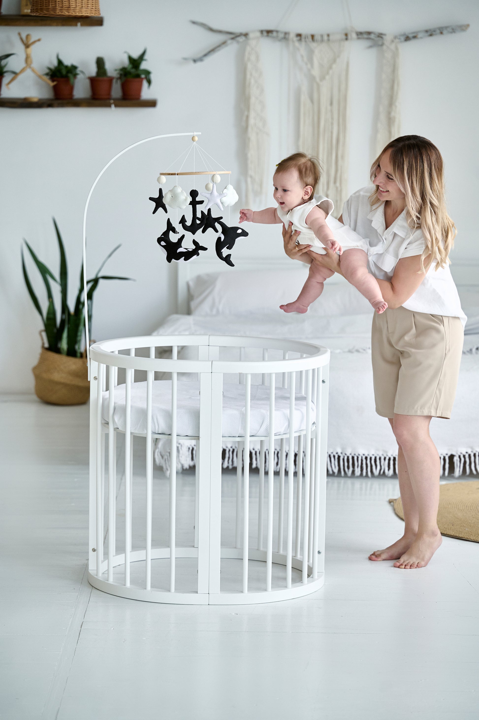 Handcrafted sea animal mobile – black and white orca nursery set