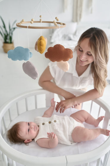 Handmade felt crib mobile in pastel colors – gender neutral nursery