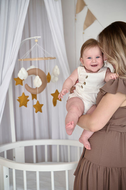 Minimalist baby mobile with 5 clouds and 9 stars