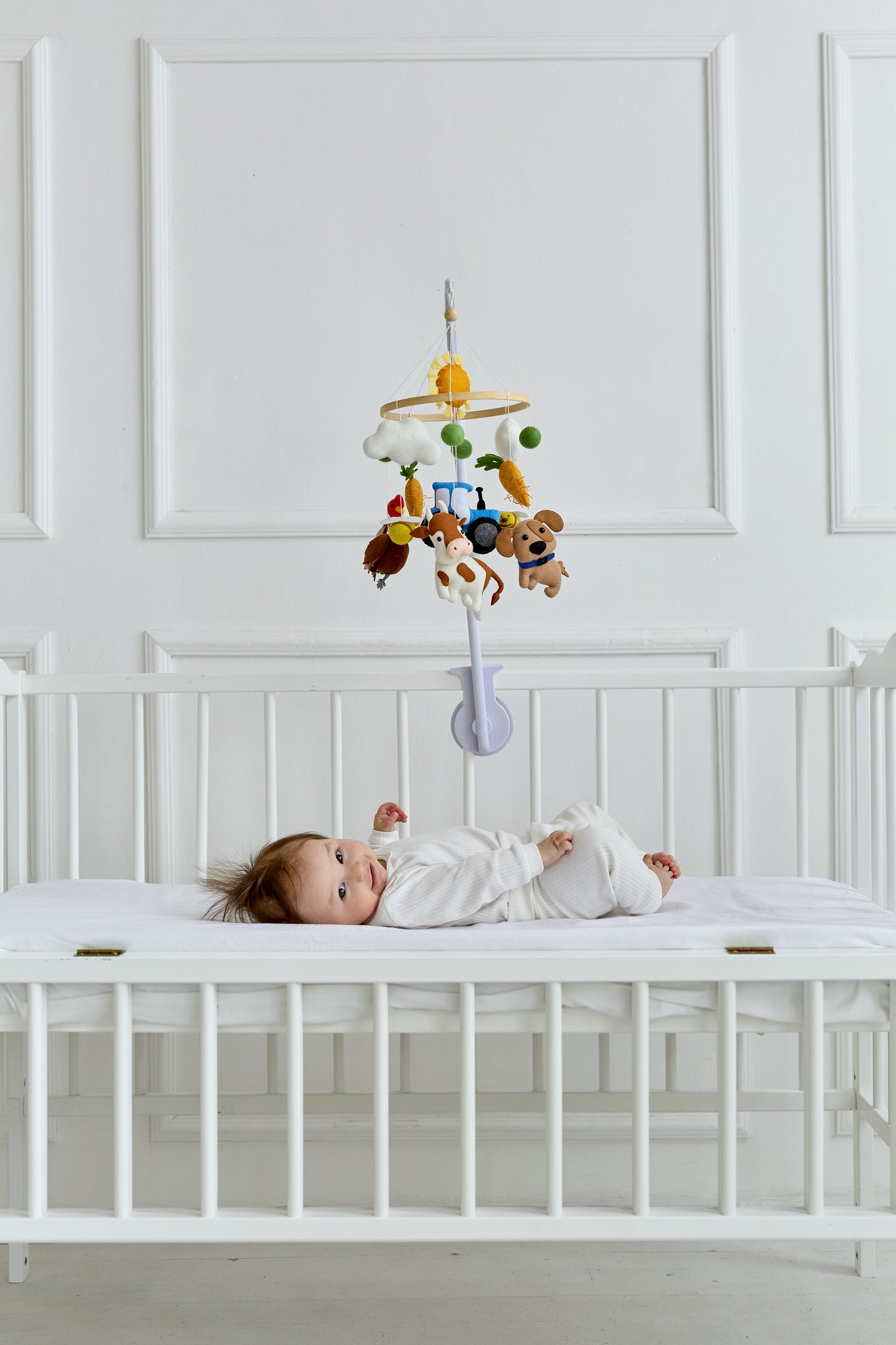 Farm mobile in neutral colors for gender-neutral nursery