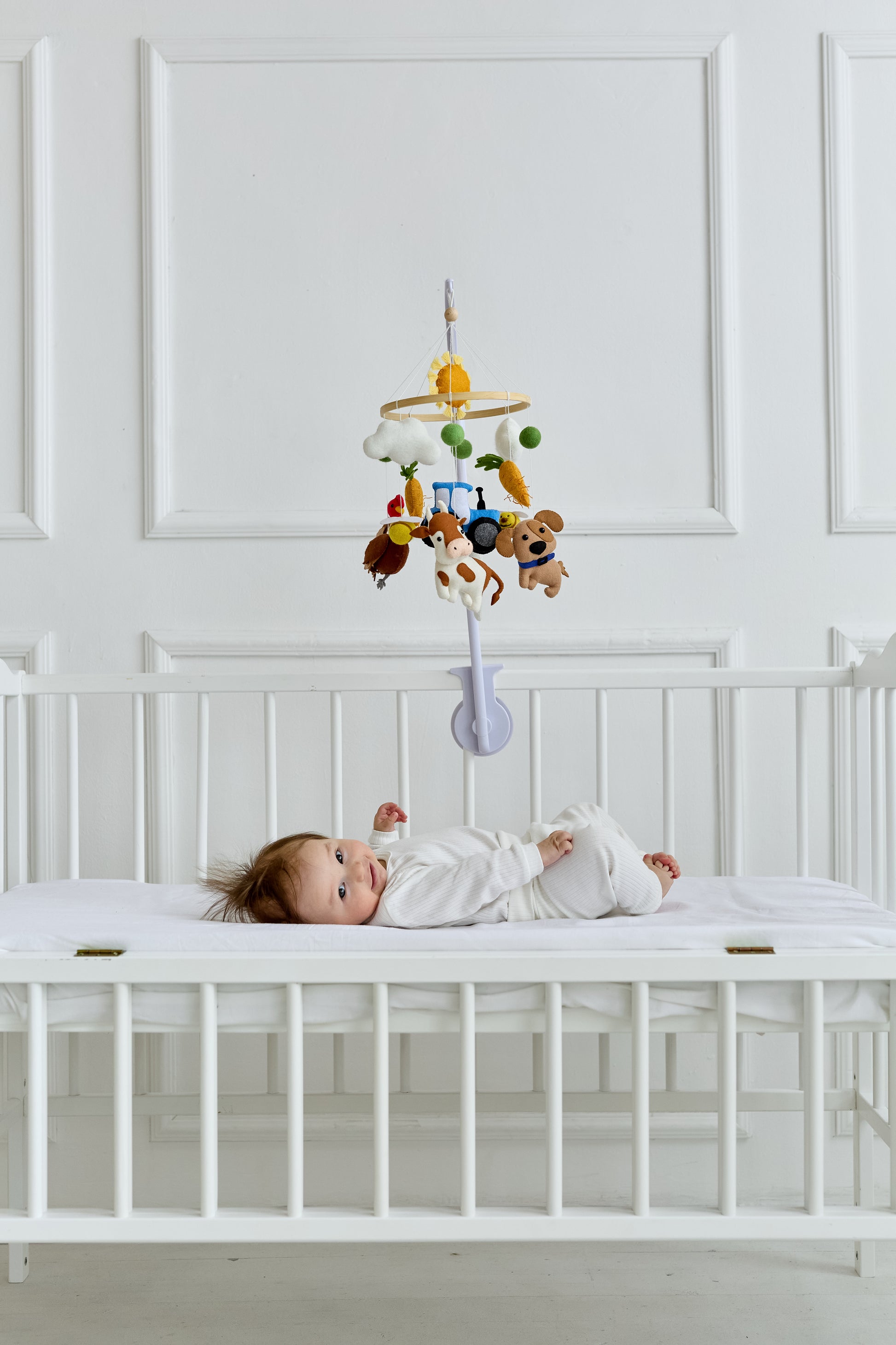 Farm mobile in neutral colors for gender-neutral nursery
