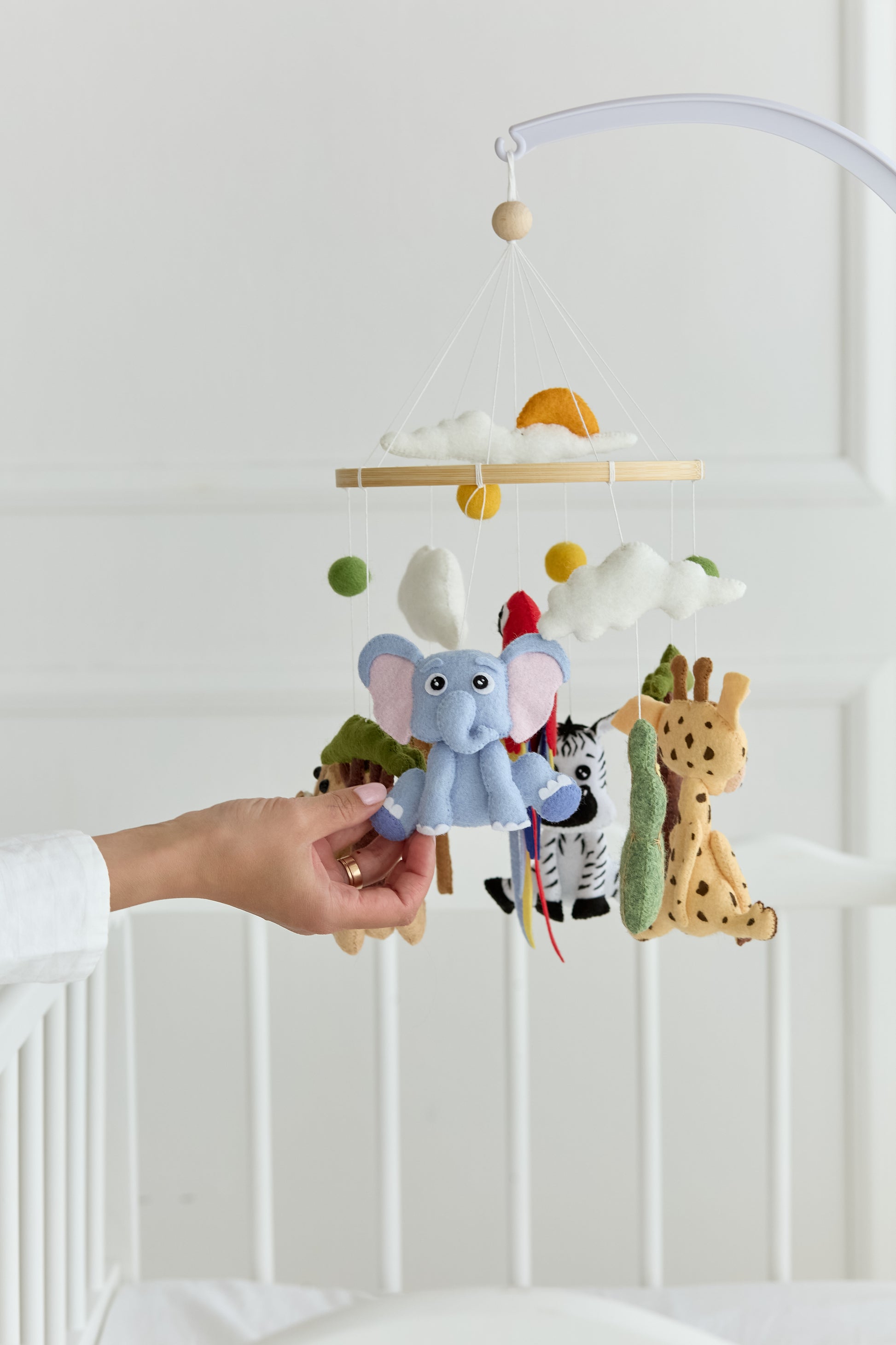 Safari baby mobile with felt animals and baobab trees