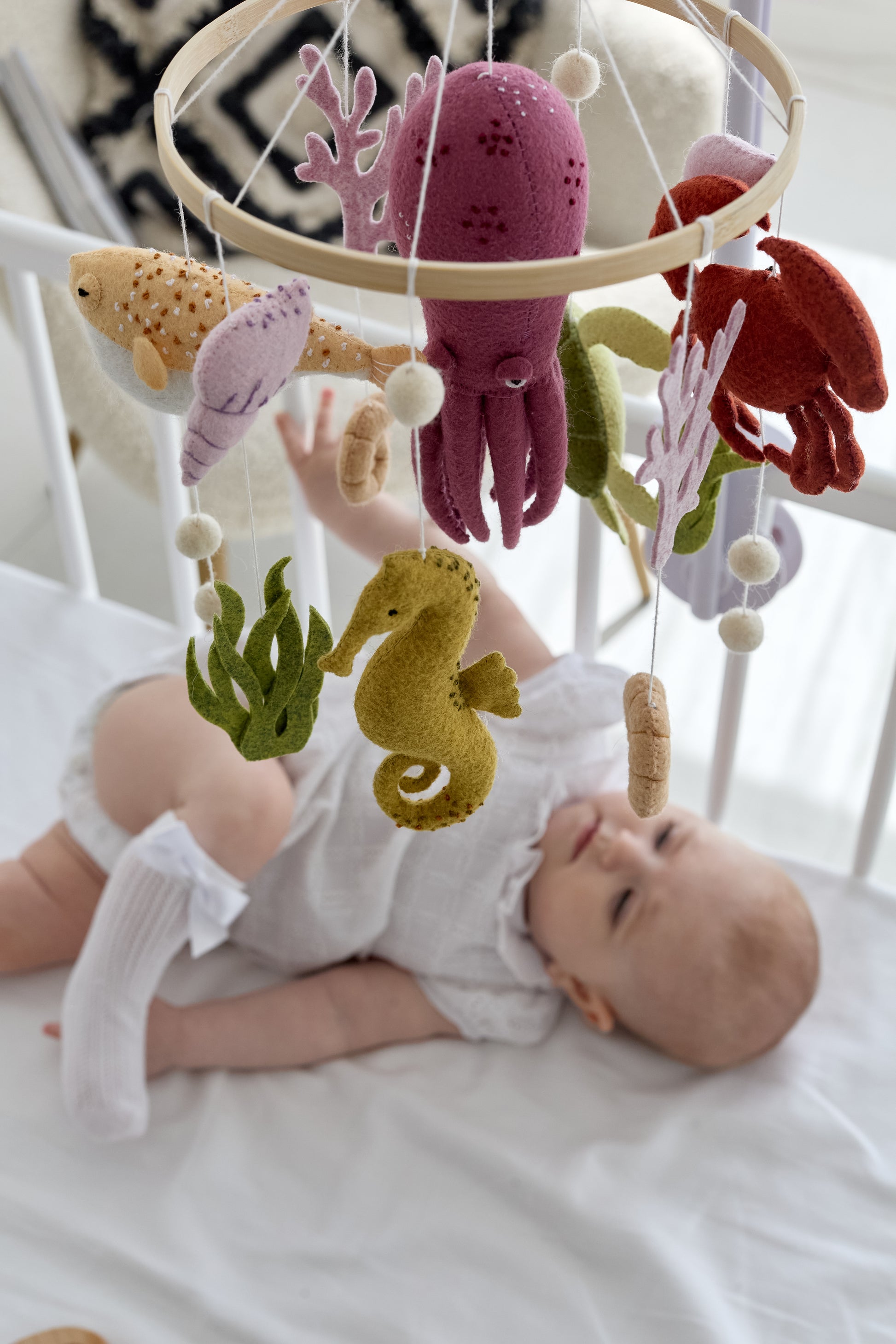 Felt octopus and seahorse in ocean baby mobile