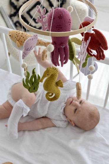 Felt octopus and seahorse in ocean baby mobile