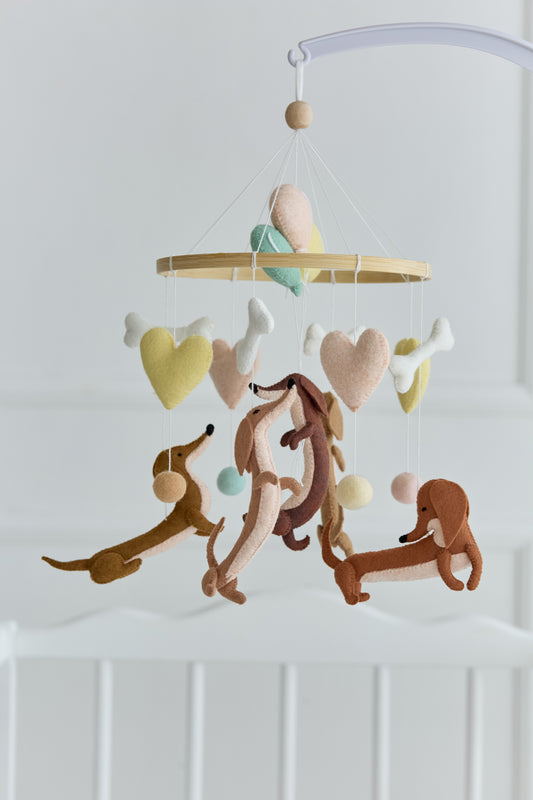 Dachshund Baby Mobile – Felt Dog Crib Mobile for Baby Boy or Girl