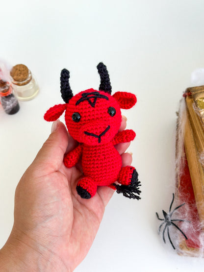 occult Baphomet amigurumi doll with embroidered details, car charm idea