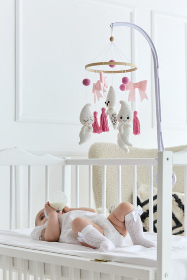 Felt ghost mobile for baby girl crib