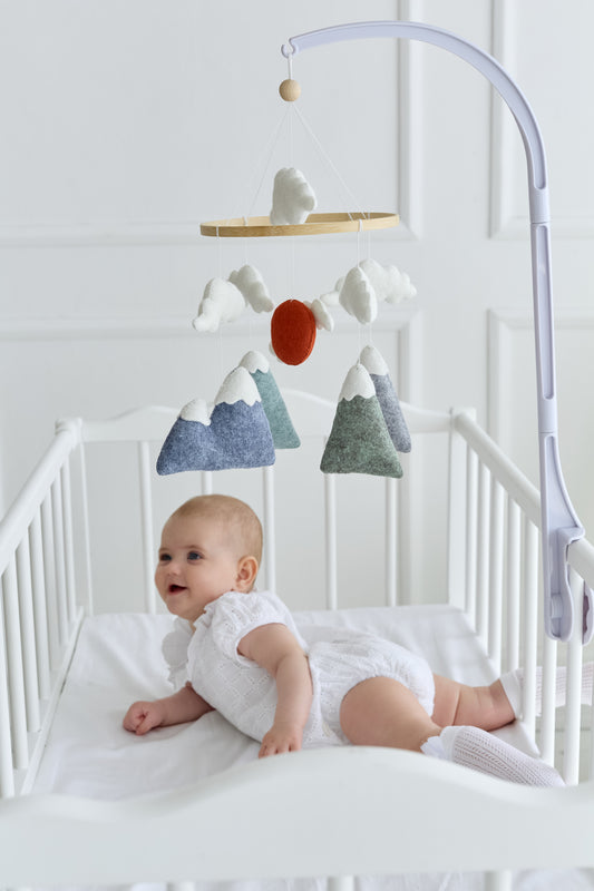 Felt mountain and sun mobile for baby nursery
