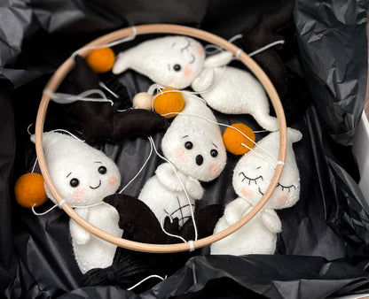 Ghost and Bat Baby Mobile – Halloween Nursery Decor in Black & White