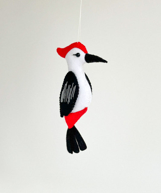 Handcrafted Felt Woodpecker Ornament
