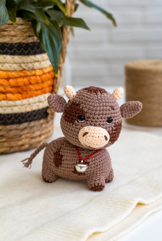 Handmade Crochet Bull with Bell