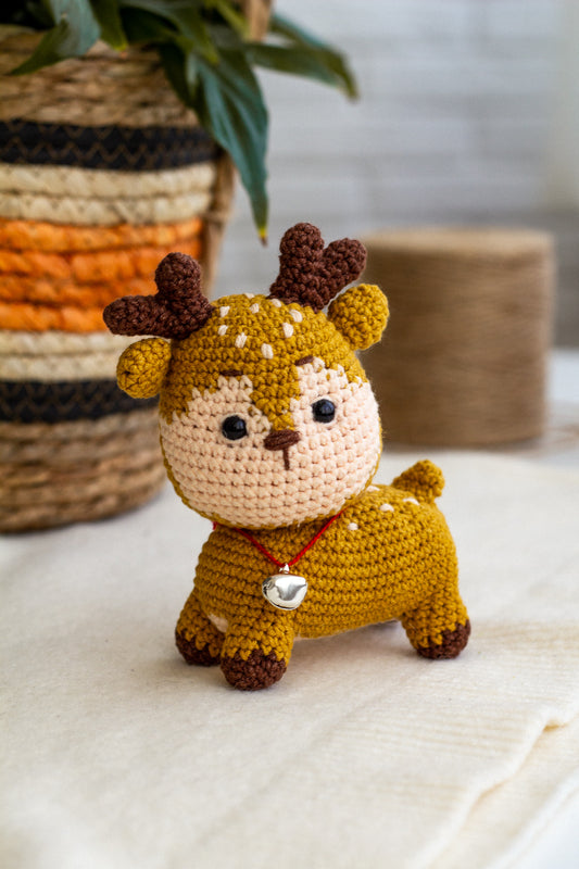 Handmade Crochet Deer with Bell Necklace