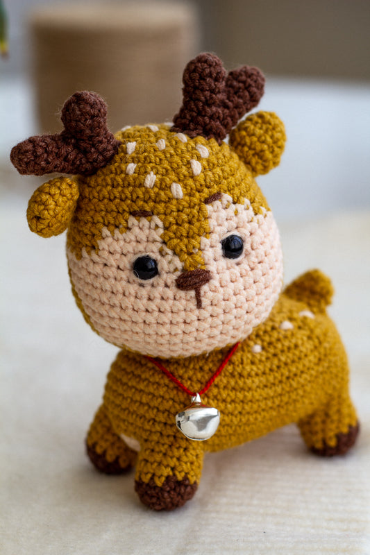 Handmade Crochet Deer with Bell Necklace