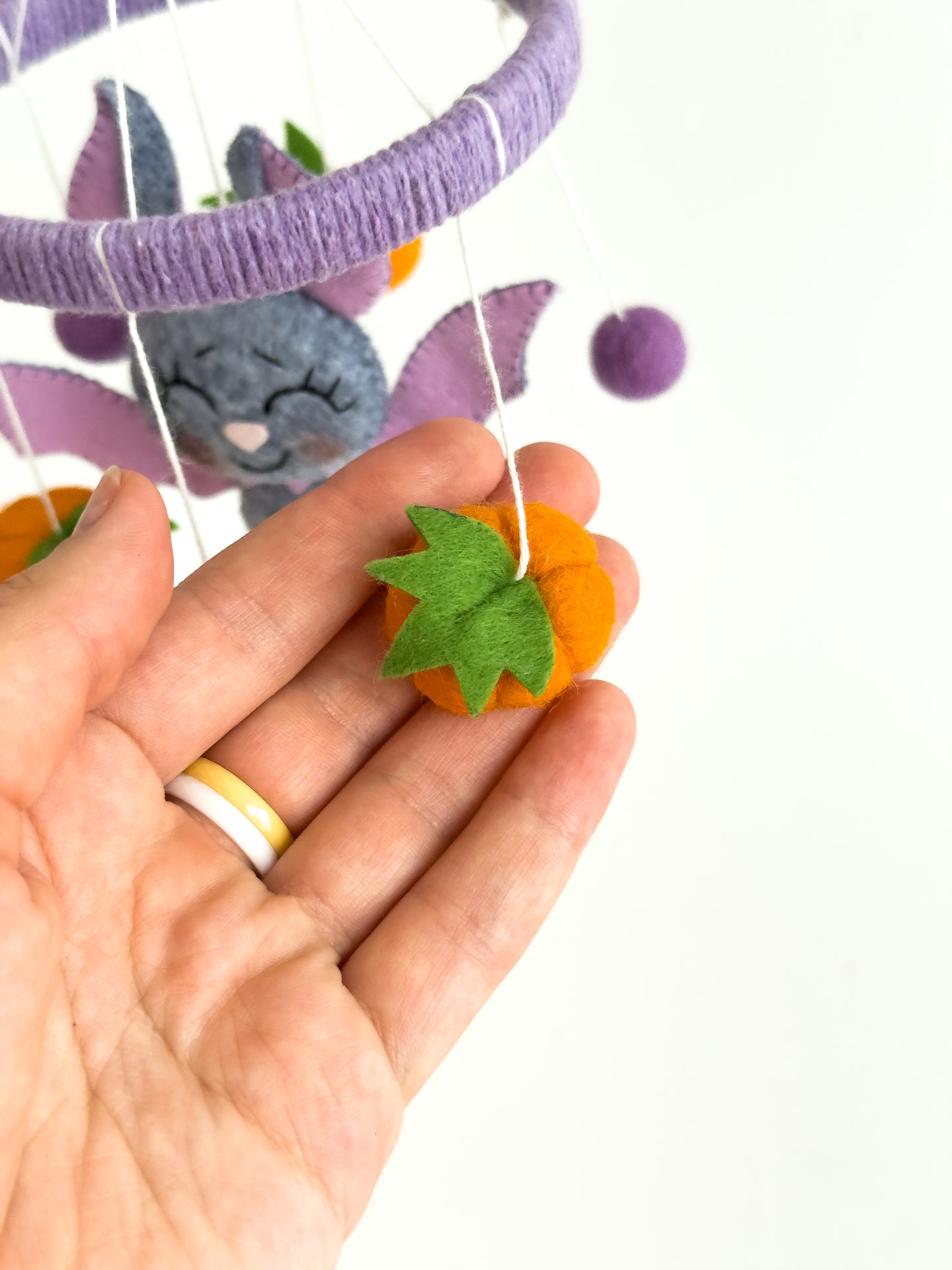 Bat Baby Mobile – Halloween Felt Crib Mobile with Pumpkins & Bows
