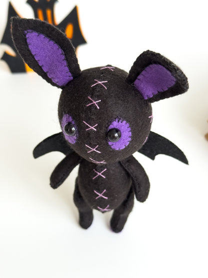 Gothic Halloween plush bat with soft wings and big ears